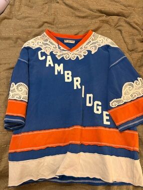 Free People Blue & Orange 'Cambridge' Lace-Trim Graphic Sweatshirt